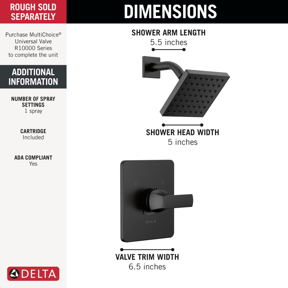 DELTA Velum Monitor 14 Series Shower Trim — Matte Black