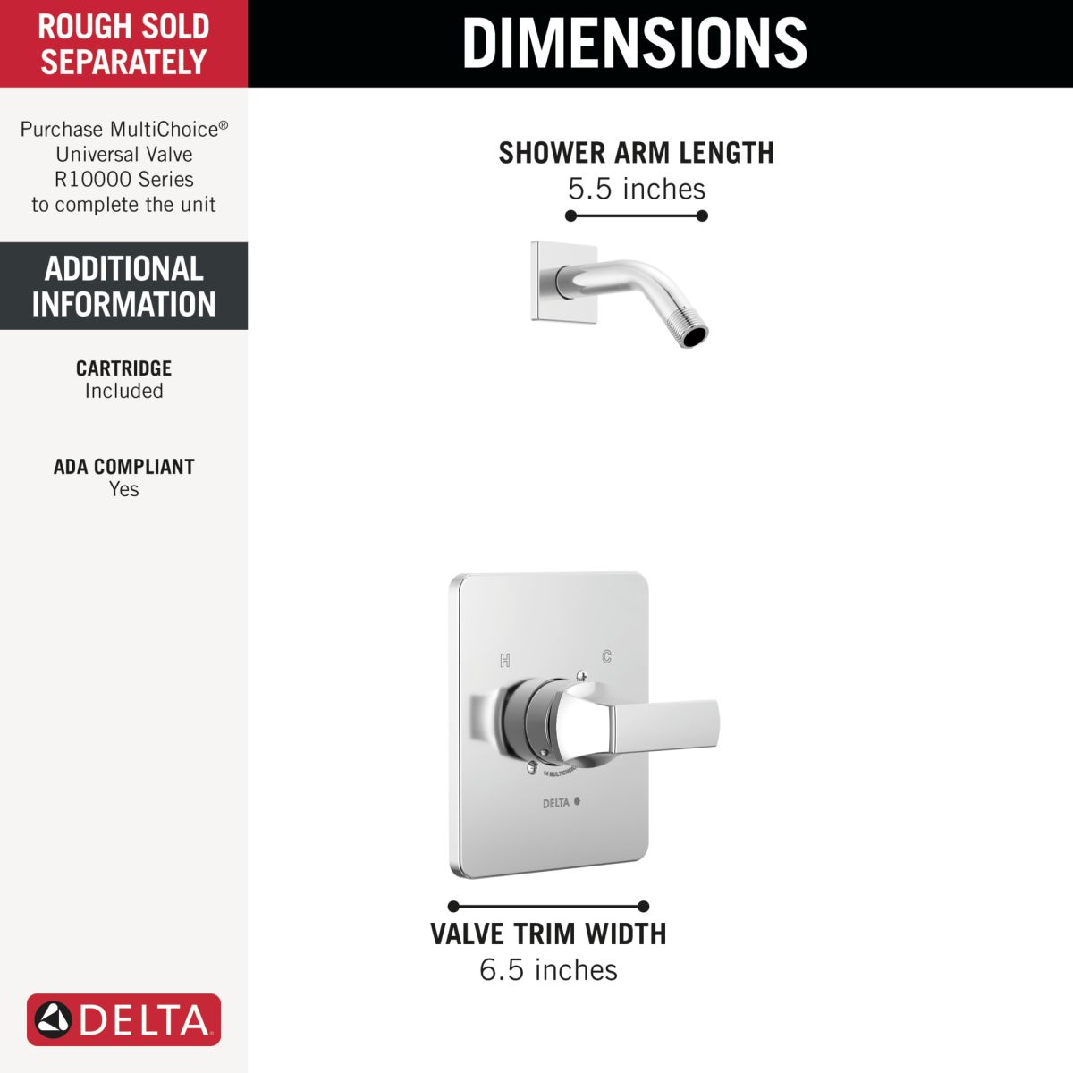 DELTA Velum Monitor 14 Series Shower Trim - Less Head — Chrome