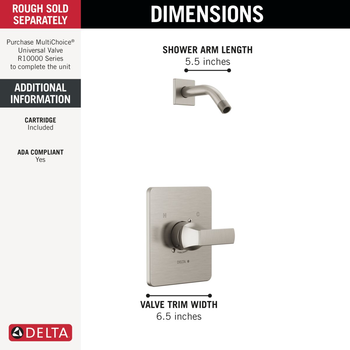 DELTA Velum Monitor 14 Series Shower Trim - Less Head — Stainless