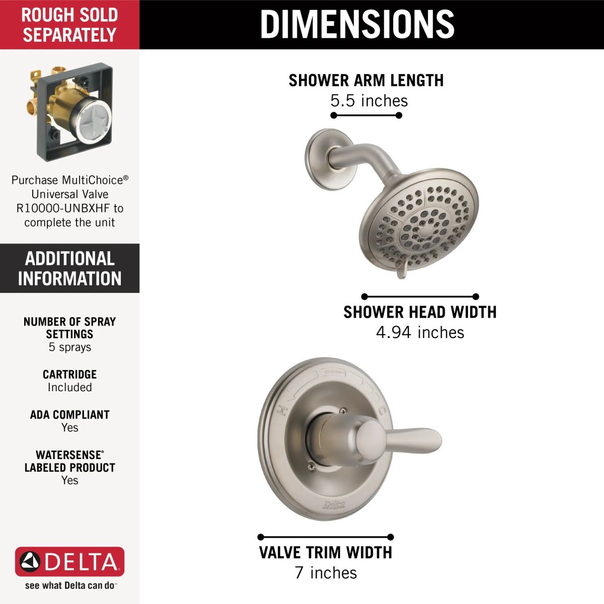 DELTA Lahara Monitor 14 Series Shower Trim — Stainless