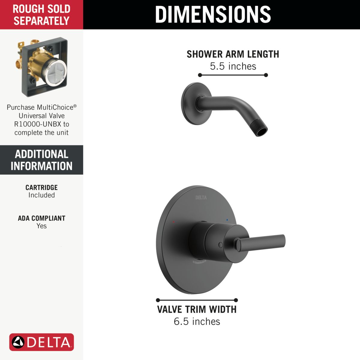DELTA Altado Monitor 14 Series Shower Trim - Less Head — Matte Black