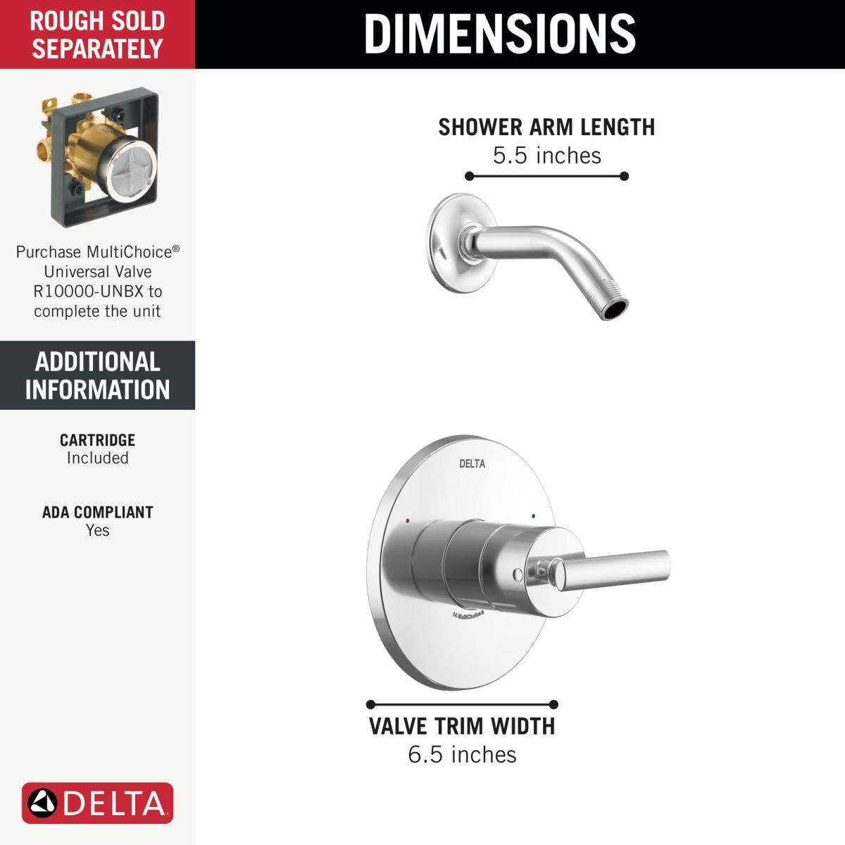 DELTA Altado Monitor 14 Series Shower Trim - Less Head — Chrome