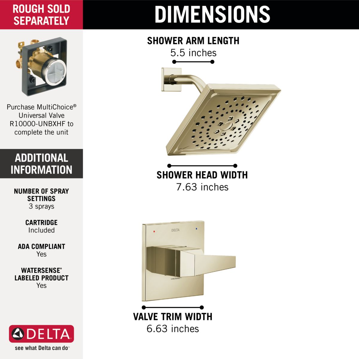 DELTA Trillian 14 Series H2Okinetic Shower OnlyTrim — Lumicoat® Polished Nickel