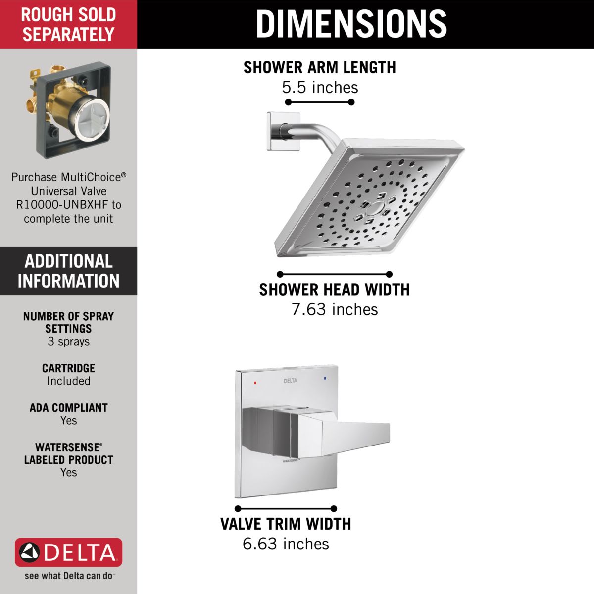 DELTA Trillian 14Series H2Okinetic Shower Only Trim — Lumicoat® Chrome