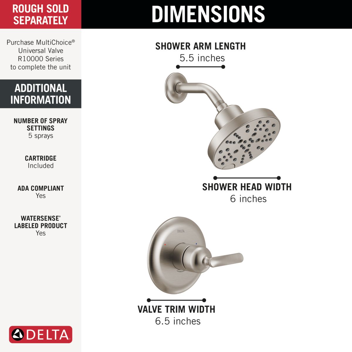 DELTA Bonacci 14 Series Shower Trim — Lumicoat® Stainless