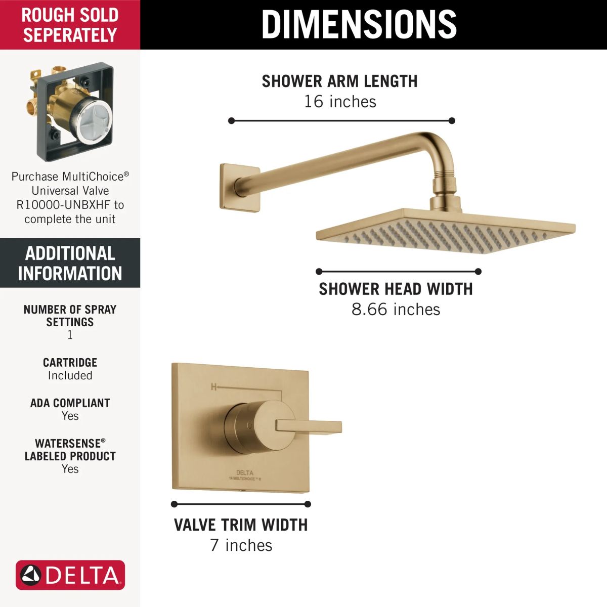 DELTA Vero Monitor 14 Series Shower Trim — Champagne Bronze