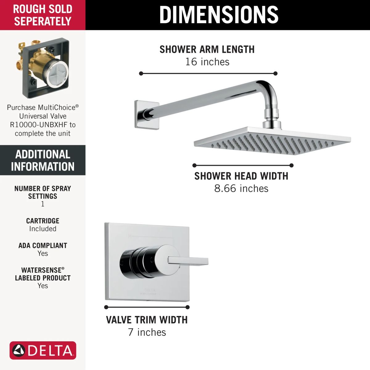 DELTA Vero Monitor 14 Series Shower Trim — Chrome