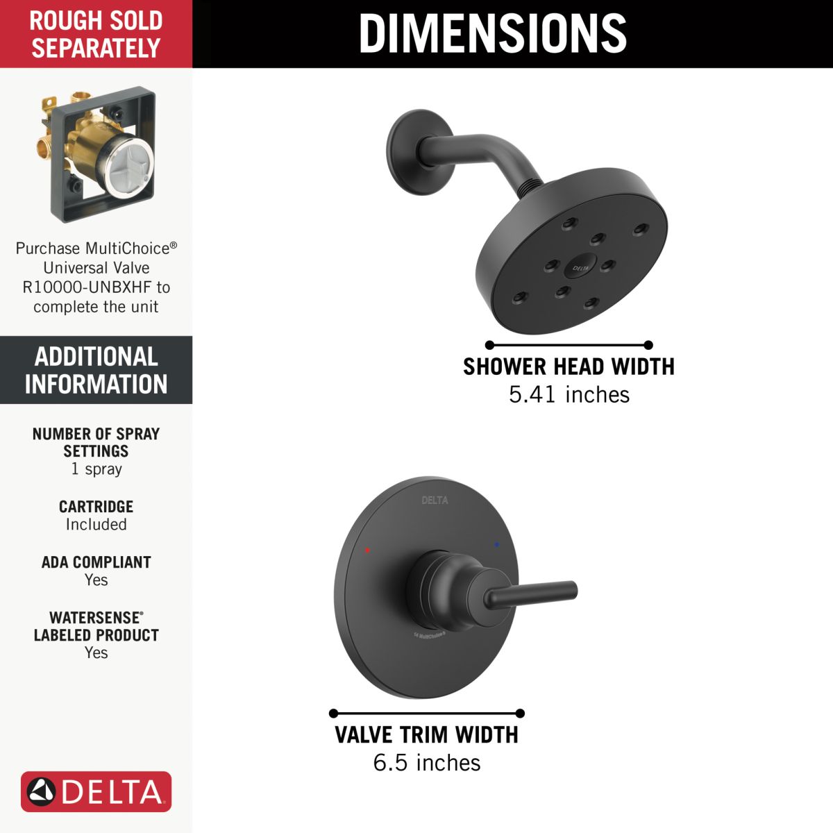DELTA Trinsic Monitor 14 Series H2OKINETIC Shower Trim — Matte Black