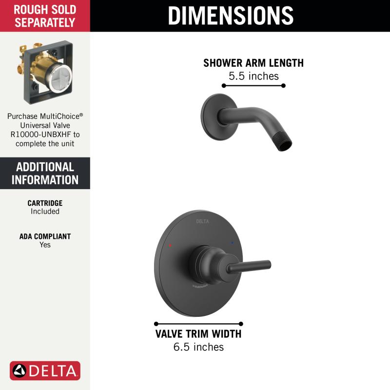 DELTA Trinsic Monitor 14 Series Shower Trim - Less Head — Matte Black