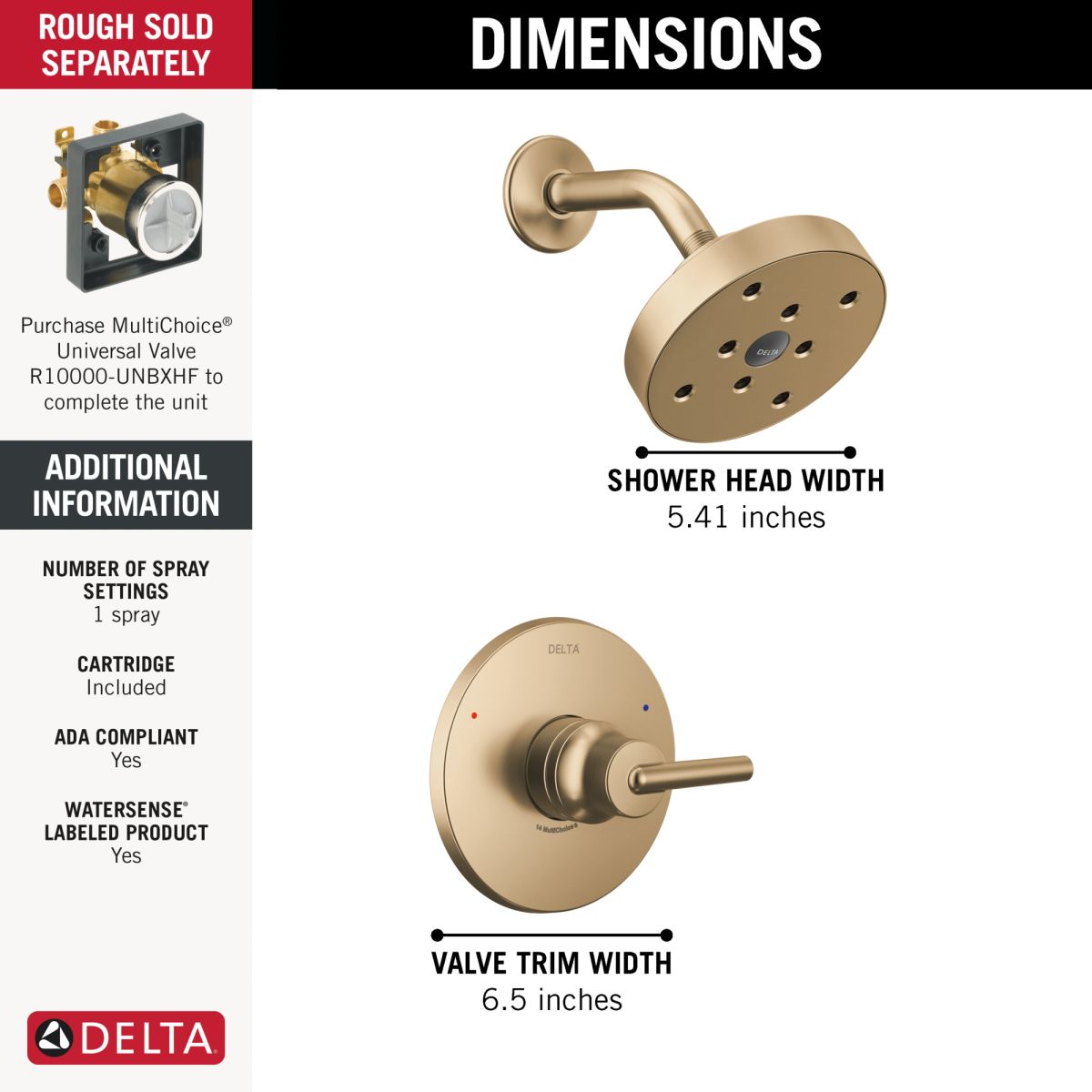 DELTA Trinsic Monitor 14 Series H2OKINETIC Shower Trim — Champagne Bronze
