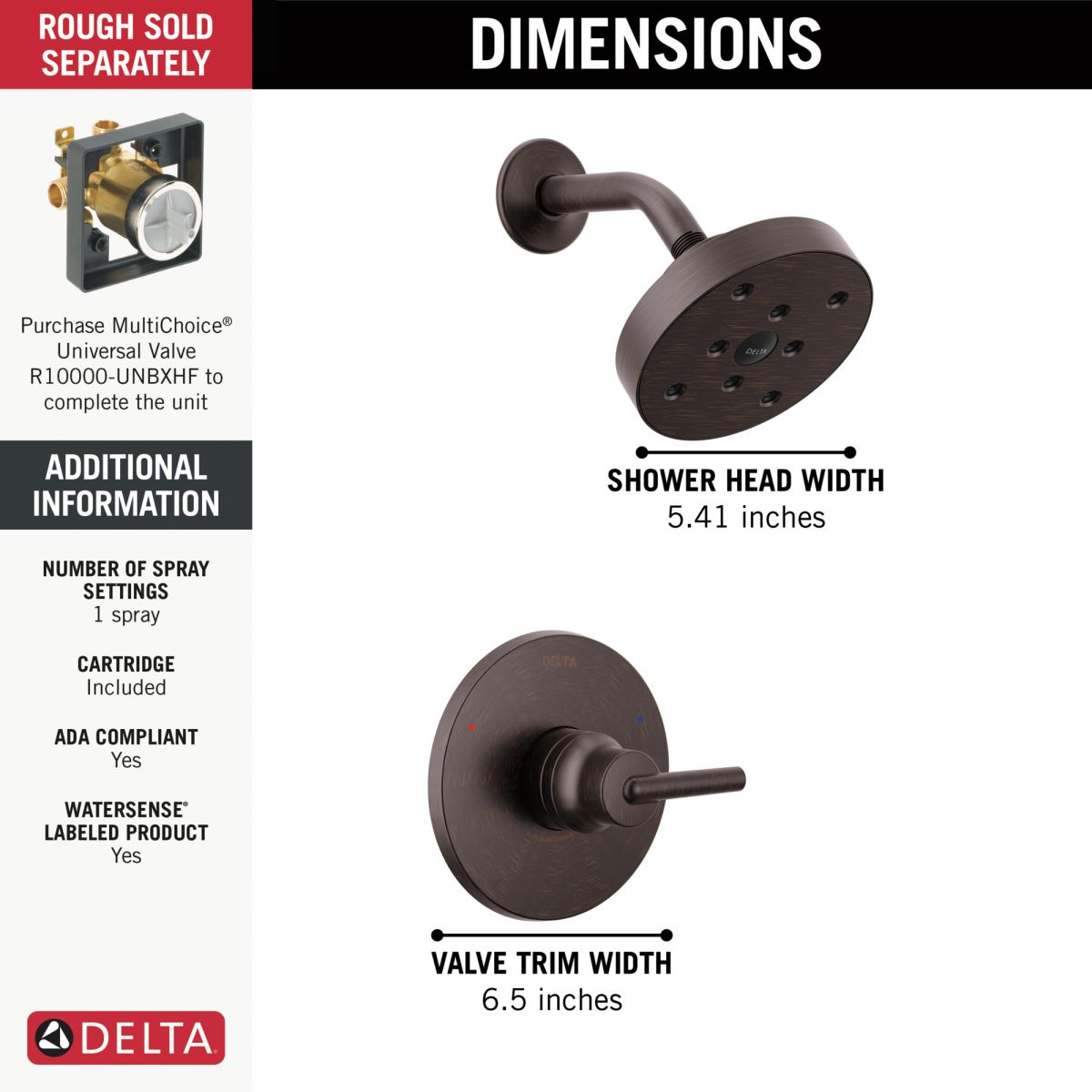DELTA Trinsic Monitor 14 Series H2OKINETIC Shower Trim — Venetian Bronze