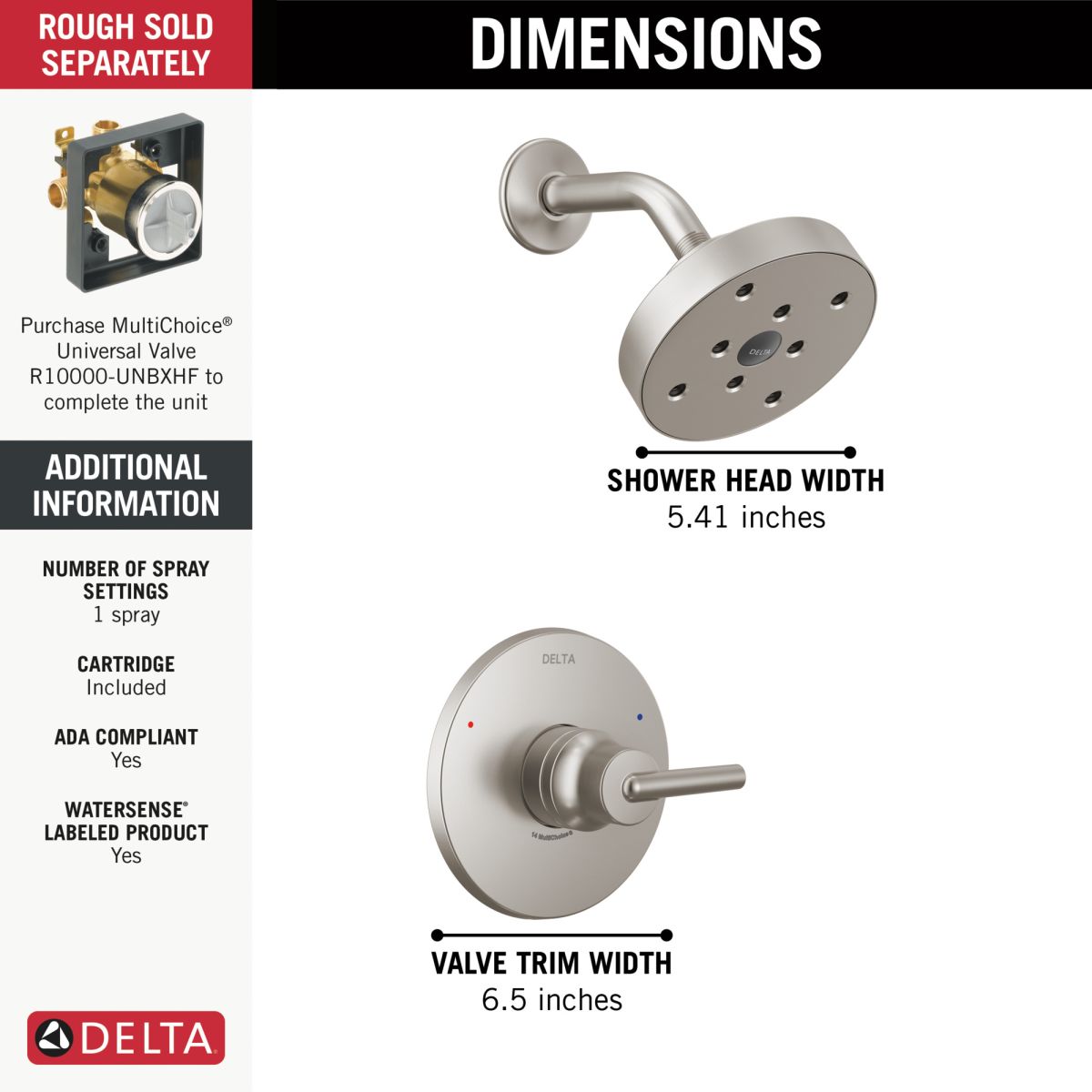 DELTA Trinsic Monitor 14 Series H2OKINETIC Shower Trim — Stainless