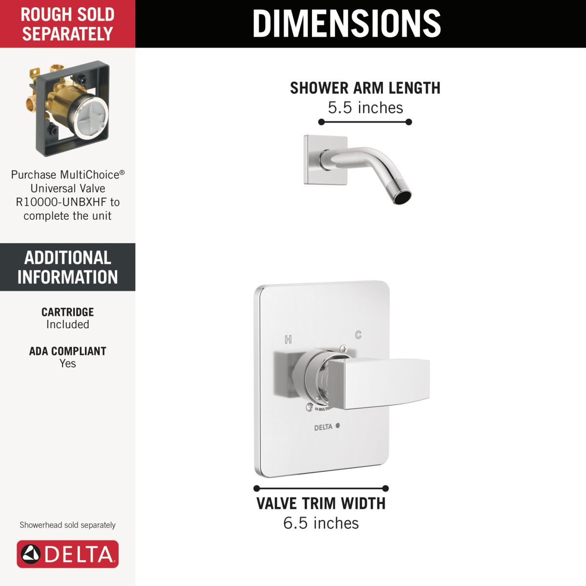 DELTA Modern Monitor 14 Series Shower Trim - Less Head — Chrome