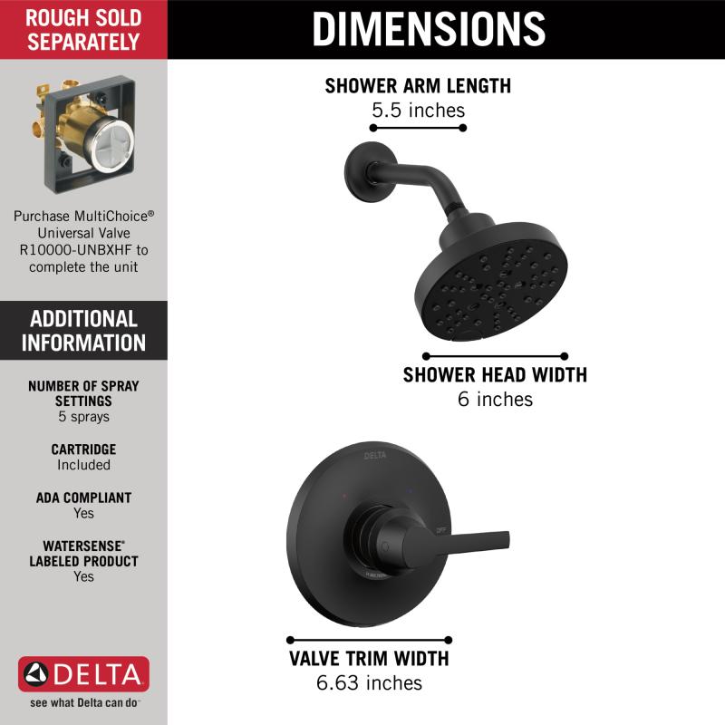 DELTA Galeon 14 Series Shower Trim with H2OKinetic — Matte Black
