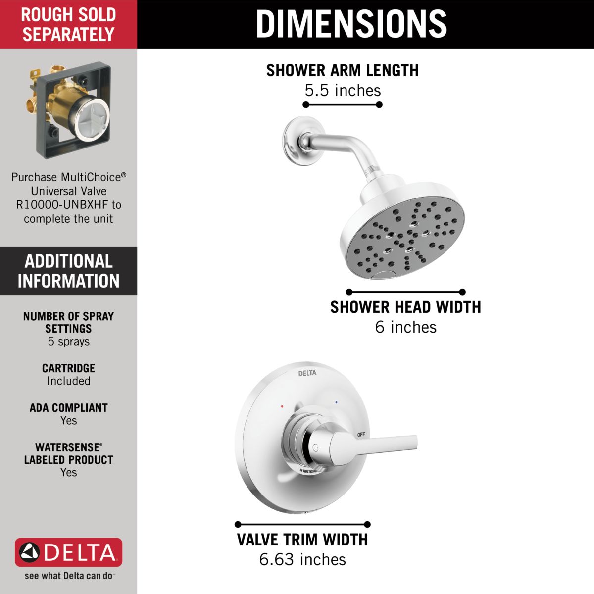 DELTA Galeon 14 Series Shower Trim with H2OKinetic — Lumicoat® Chrome