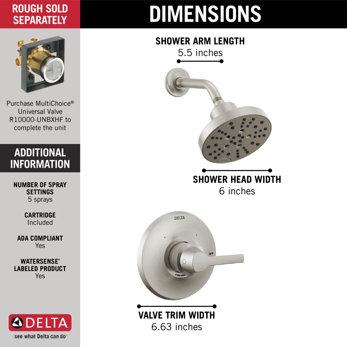 DELTA Galeon 14 Series Shower Trim with H2OKinetic — Lumicoat® Stainless