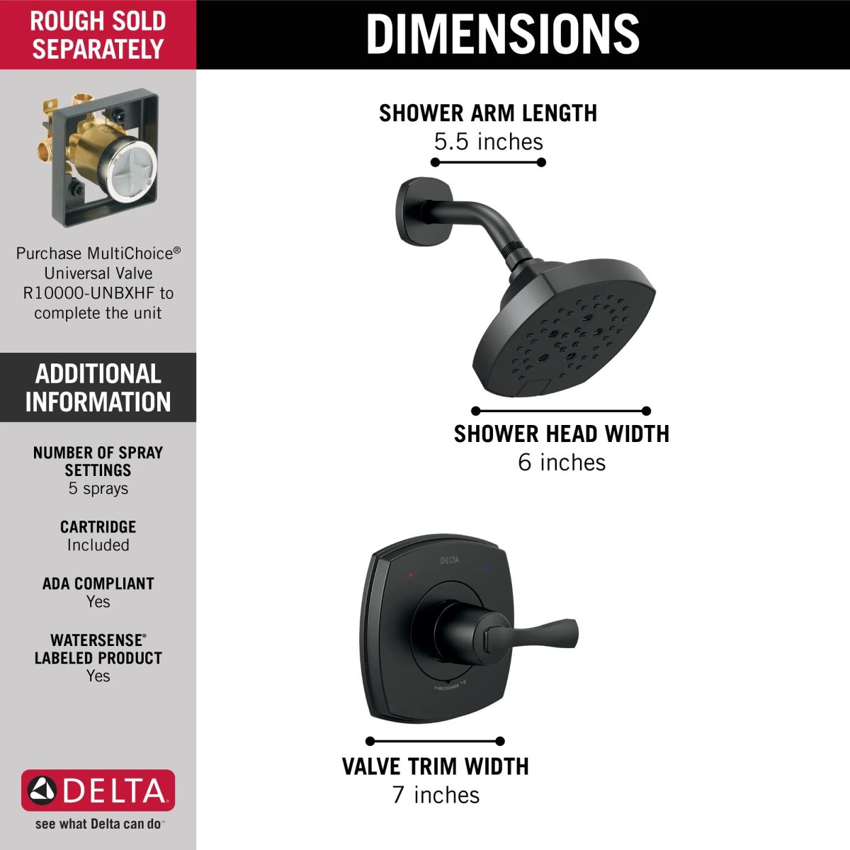 DELTA Stryke 14 Series Shower Only — Matte Black