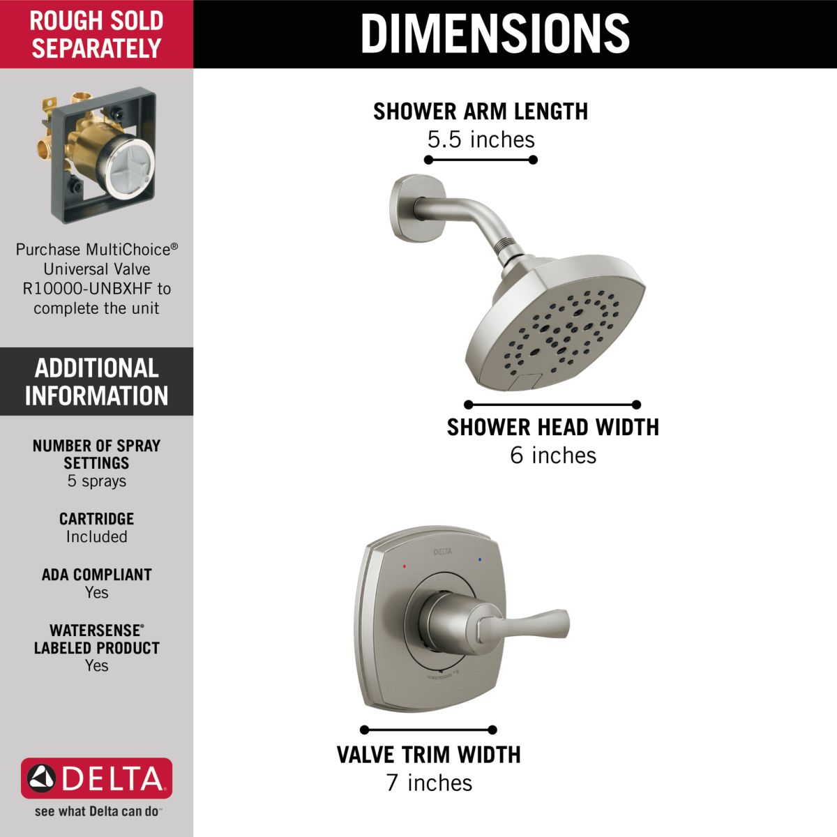DELTA Stryke 14 Series Shower Only — Lumicoat® Stainless