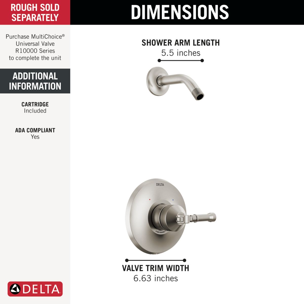 DELTA Broderick 14 Series Shower Trim - Less Head — Lumicoat® Stainless