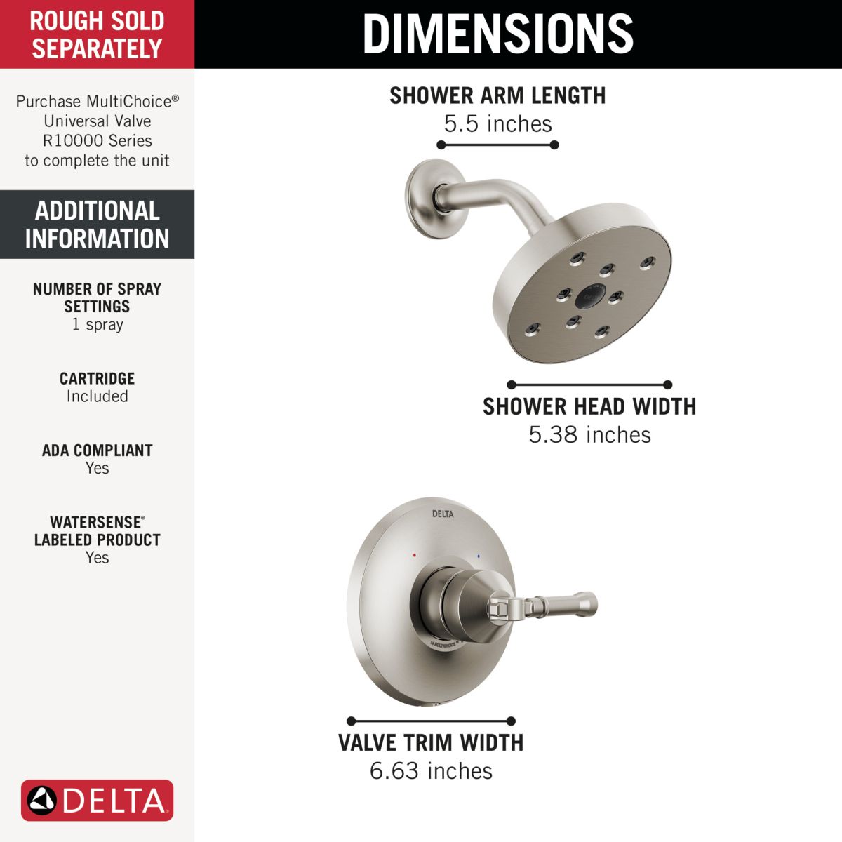 DELTA Broderick 14 Series Shower Trim — Lumicoat® Stainless