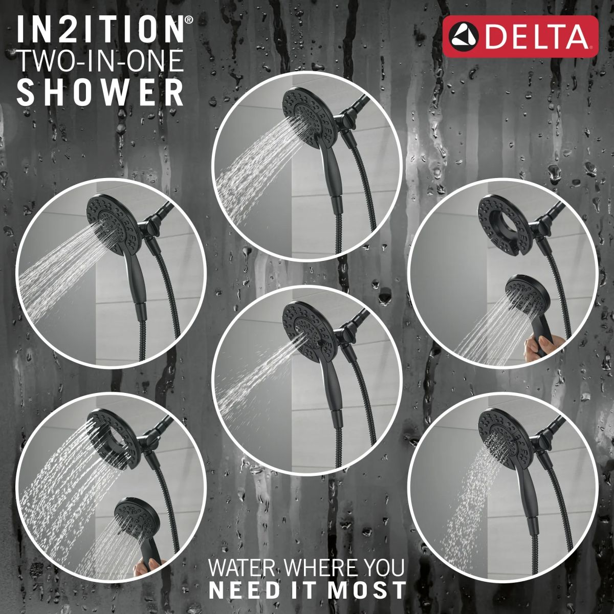 DELTA Albion  Monitor 14 Series Shower Only Trim Only with In2ition Hand Shower — Matte Black