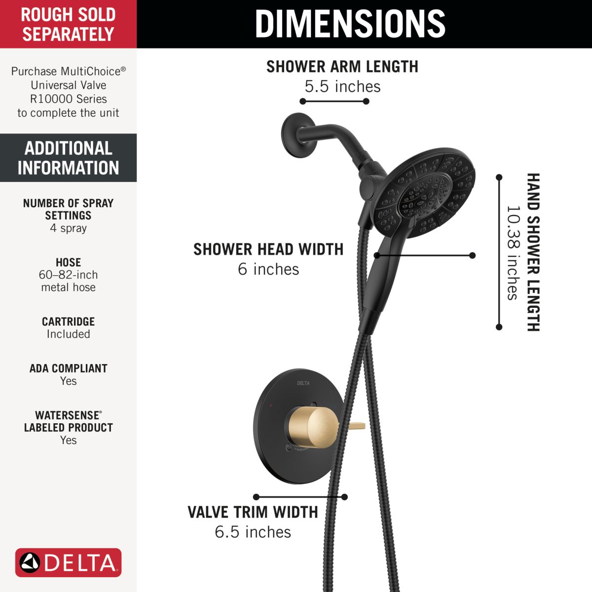 DELTA Albion  Monitor 14 Series Shower Only Trim Only with In2ition Hand Shower — Matte Black / Champagne Bronze