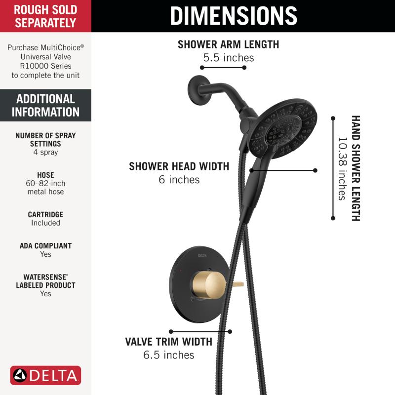 DELTA Albion  Monitor 14 Series Shower Only Trim Only with In2ition Hand Shower — Matte Black / Champagne Bronze