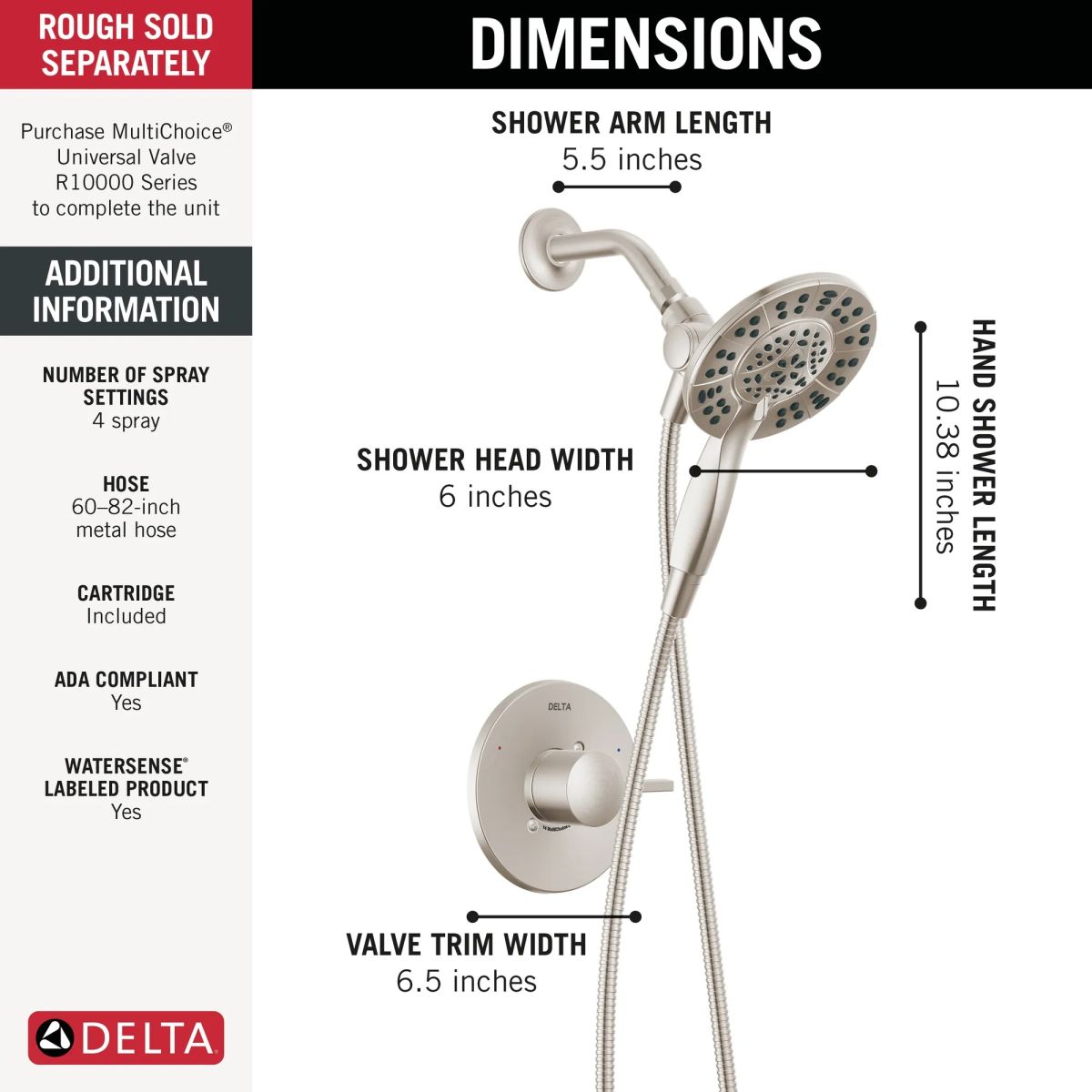 DELTA Albion  Monitor 14 Series Shower Only Trim Only with In2ition Hand Shower — Spotshield Brushed Nickel