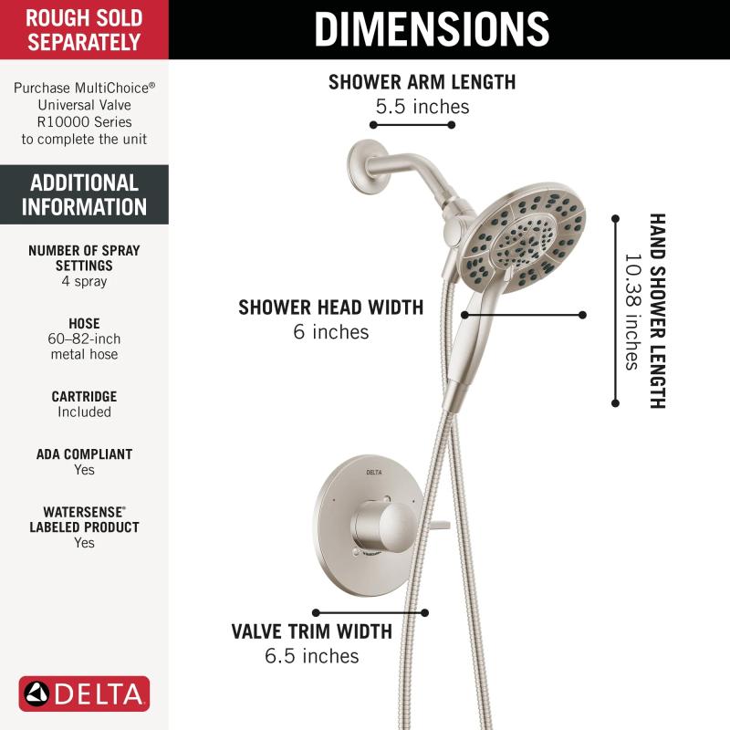 DELTA Albion  Monitor 14 Series Shower Only Trim Only with In2ition Hand Shower — Spotshield Brushed Nickel