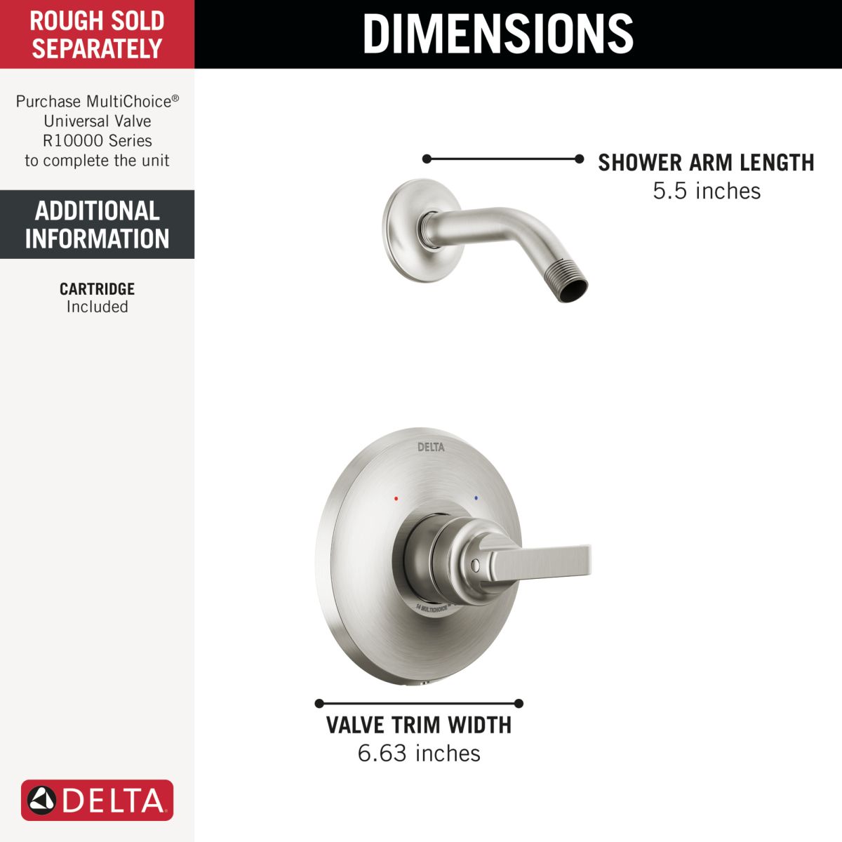 DELTA Tetra 14 Series Shower Trim - Less Head — Lumicoat® Stainless