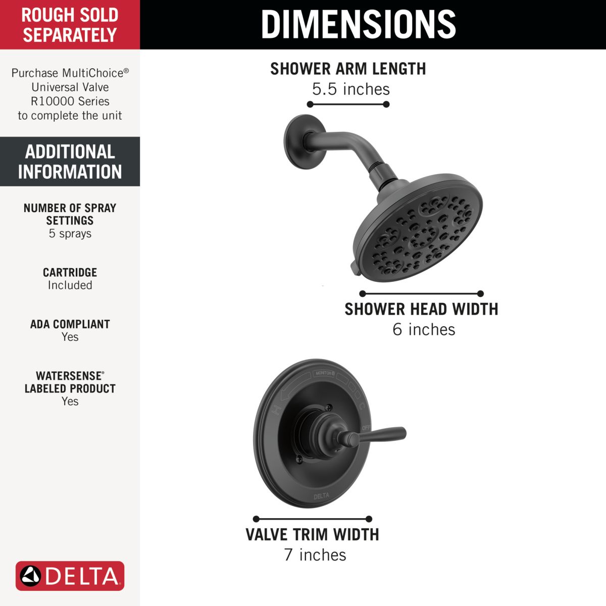 DELTA Roe Monitor 14 Series Shower Only — Matte Black