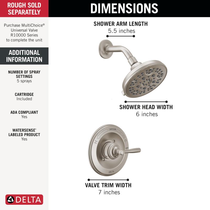 DELTA Roe Monitor 14 Series Shower Only — Stainless