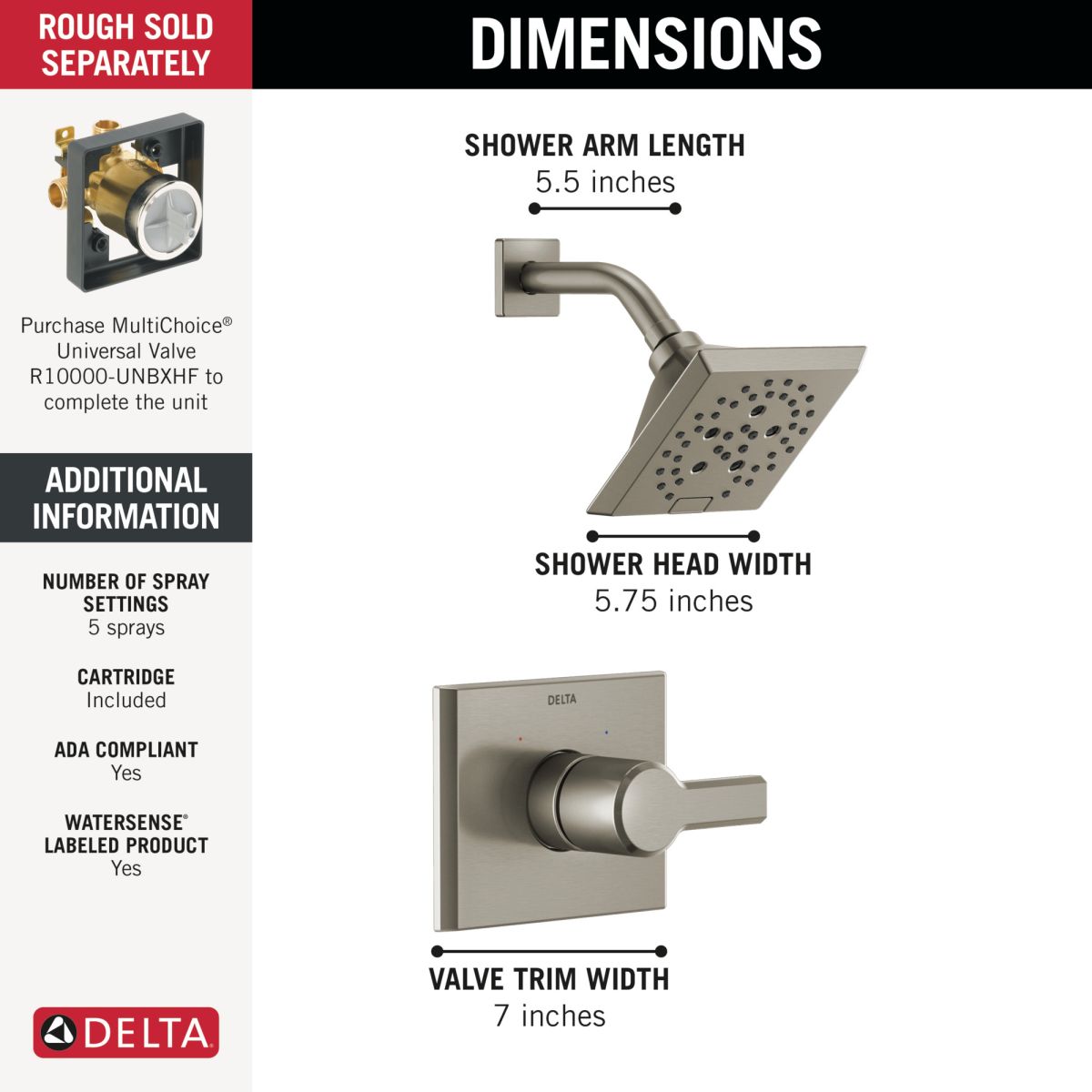 DELTA Pivotal Monitor 14 Series H2OKINETIC Shower Trim — Lumicoat® Stainless
