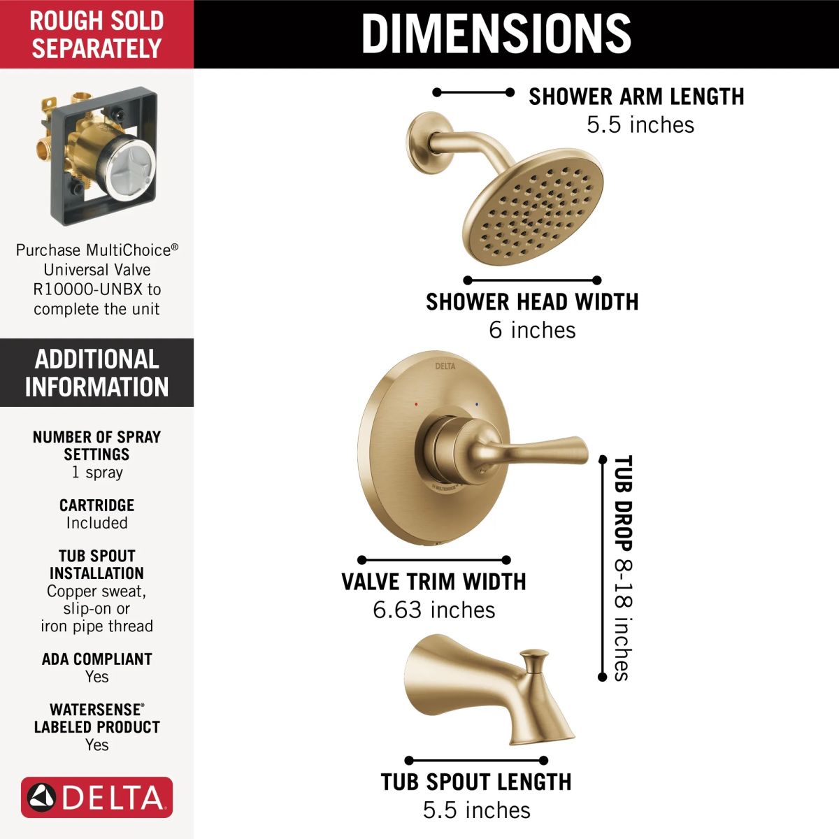 DELTA Kayra Monitor 14 Series Tub & Shower Shower Trim — Champagne Bronze
