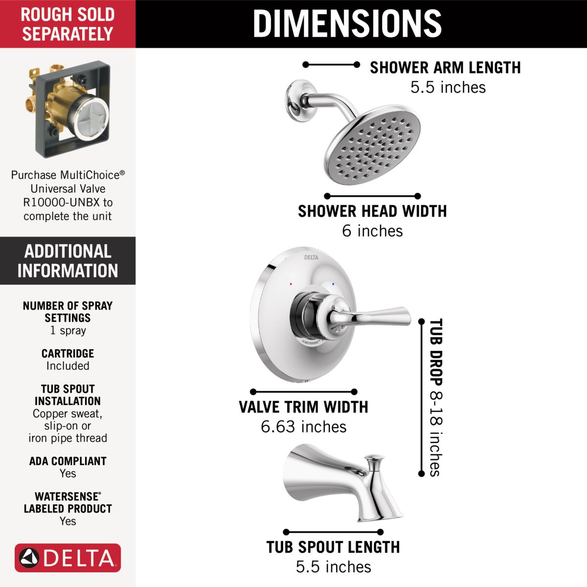 DELTA Kayra Monitor 14 Series Tub & Shower Trim — Chrome