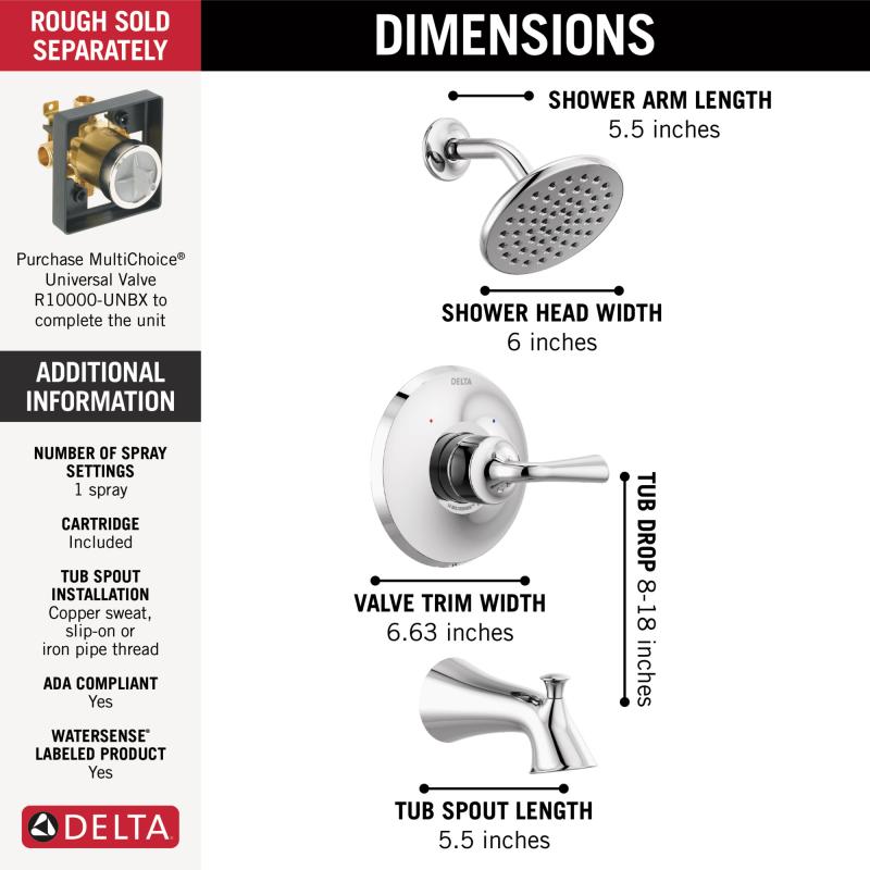 DELTA Kayra Monitor 14 Series Tub & Shower Trim — Chrome