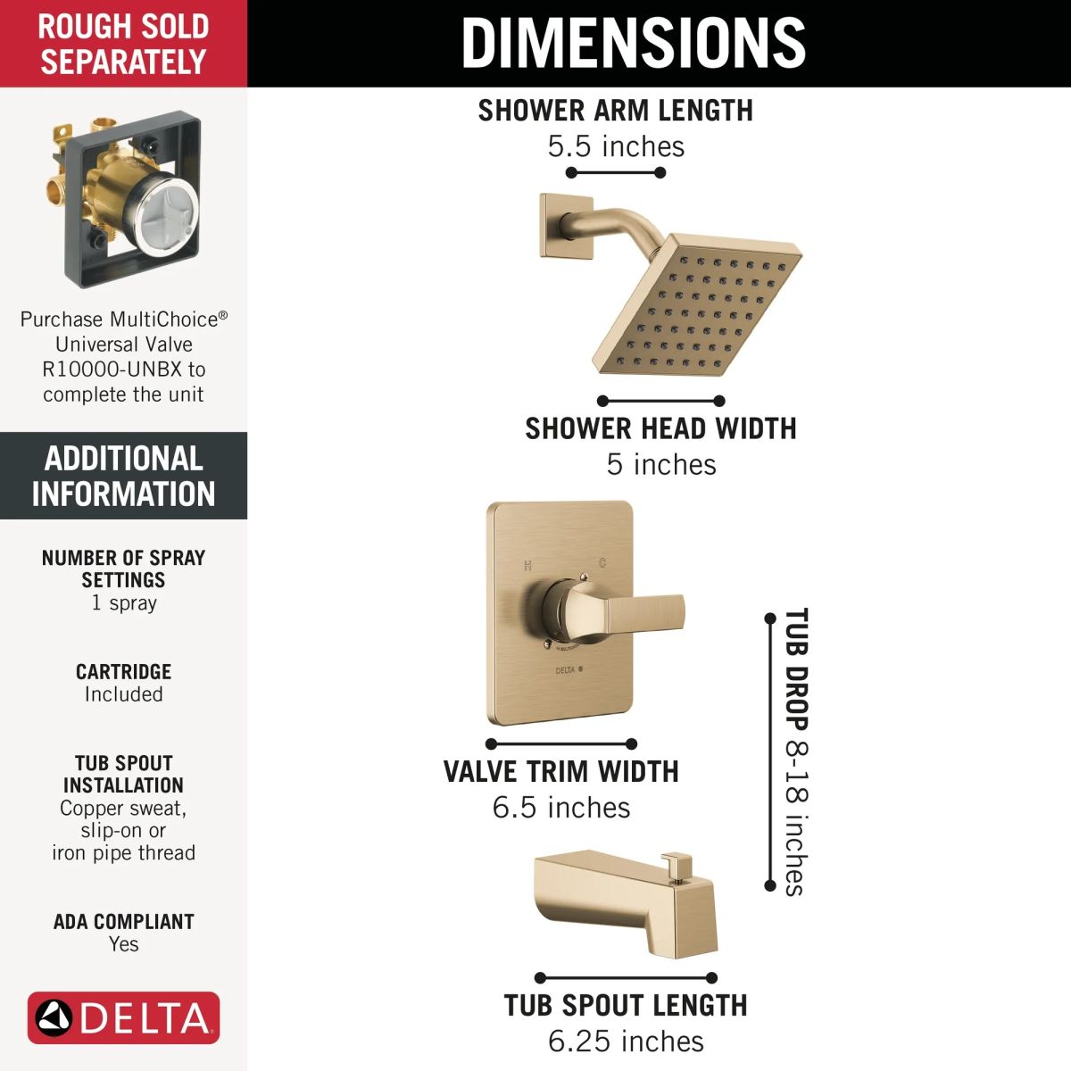 DELTA Velum Monitor 14 Series Tub & Shower — Champagne Bronze