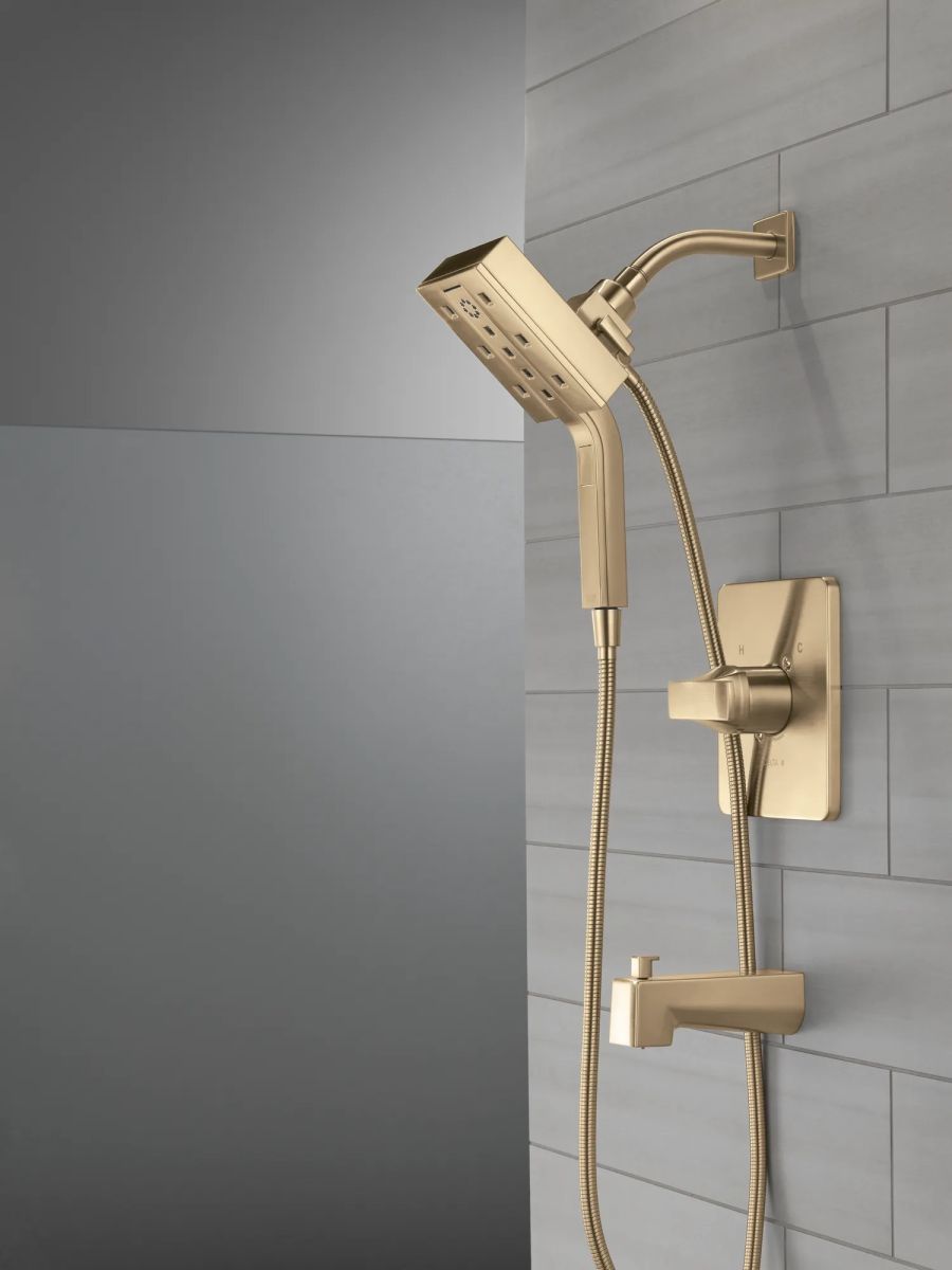 DELTA Universal Showering Components H2Okinetic In2ition 4-Setting Two-In-One Shower — Lumicoat® Champagne Bronze