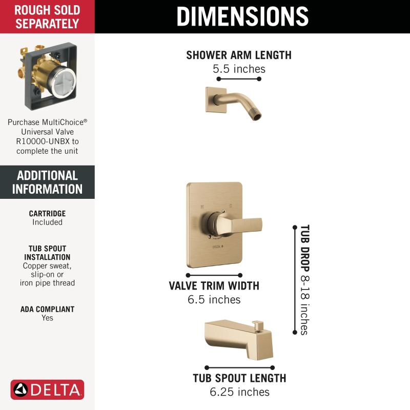 DELTA Velum Monitor 14 Series Tub & Shower - Less Head — Champagne Bronze