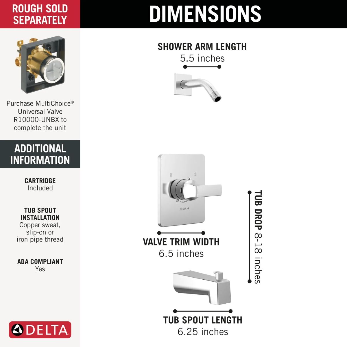 DELTA Velum Monitor 14 Series Tub & Shower - Less Head — Chrome