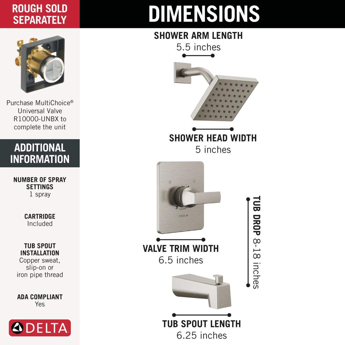 DELTA Velum Monitor 14 Series Tub & Shower — Stainless