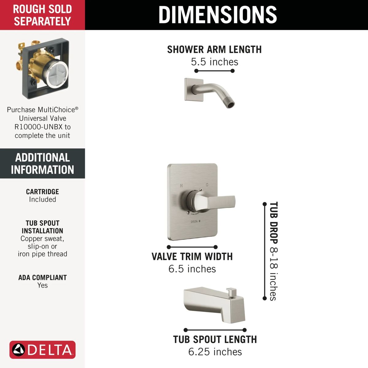 DELTA Velum Monitor 14 Series Tub & Shower - Less Head — Stainless