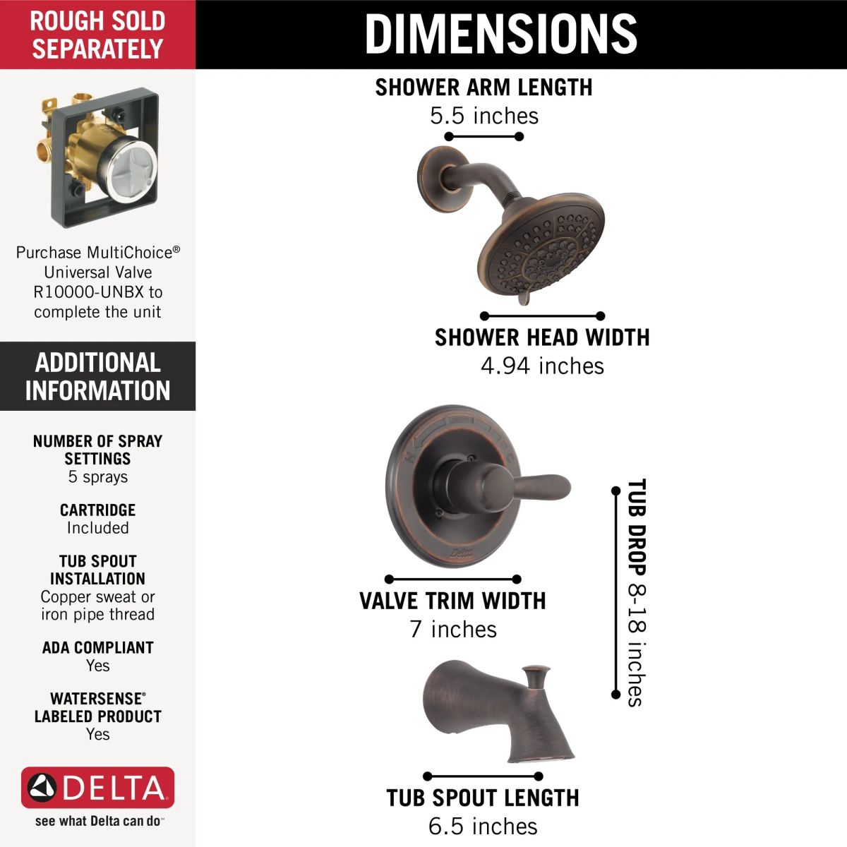 DELTA Lahara Monitor 14 Series Tub & Shower Trim — Venetian Bronze