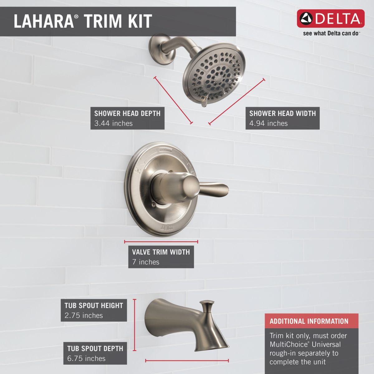 DELTA Lahara Monitor 14 Series Tub & Shower Trim — Stainless