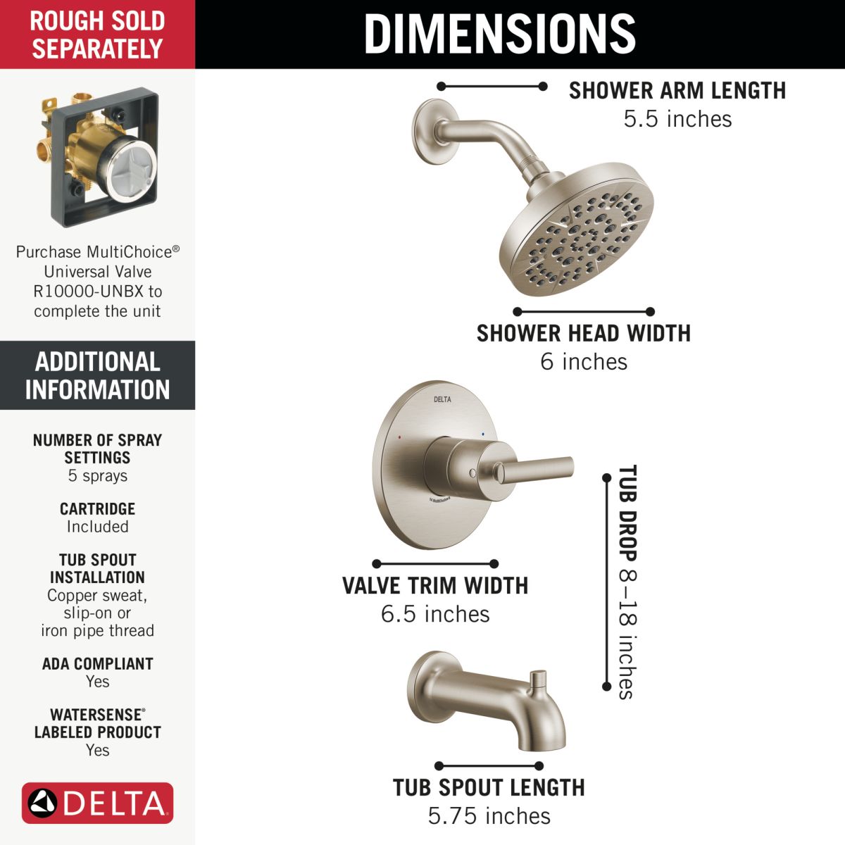 DELTA Altado Monitor 14 Series Tub & Shower Trim — Stainless