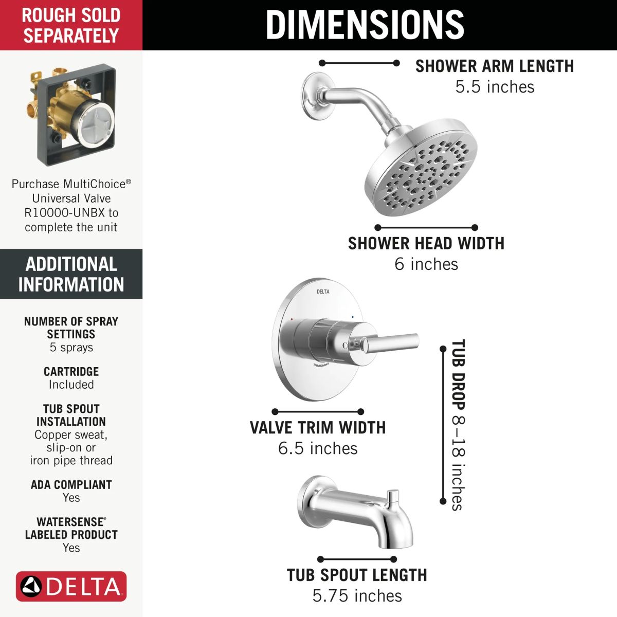 DELTA Altado Monitor 14 Series Tub & Shower Trim — Chrome