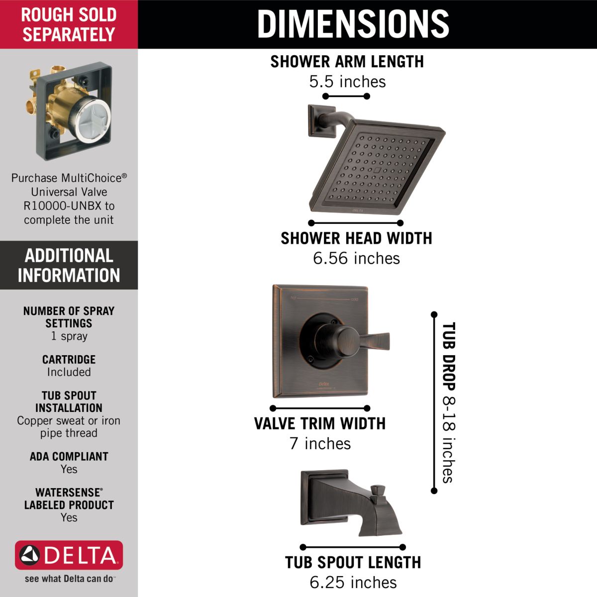 DELTA Dryden Monitor 14 Series Tub & Shower Trim — Venetian Bronze