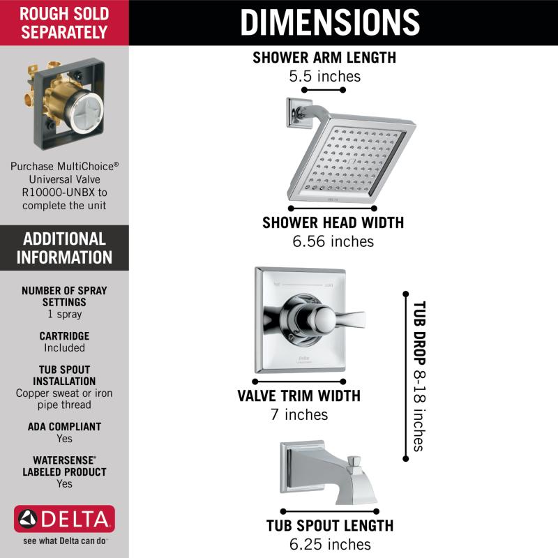 DELTA Dryden Monitor 14 Series Tub & Shower Trim — Chrome