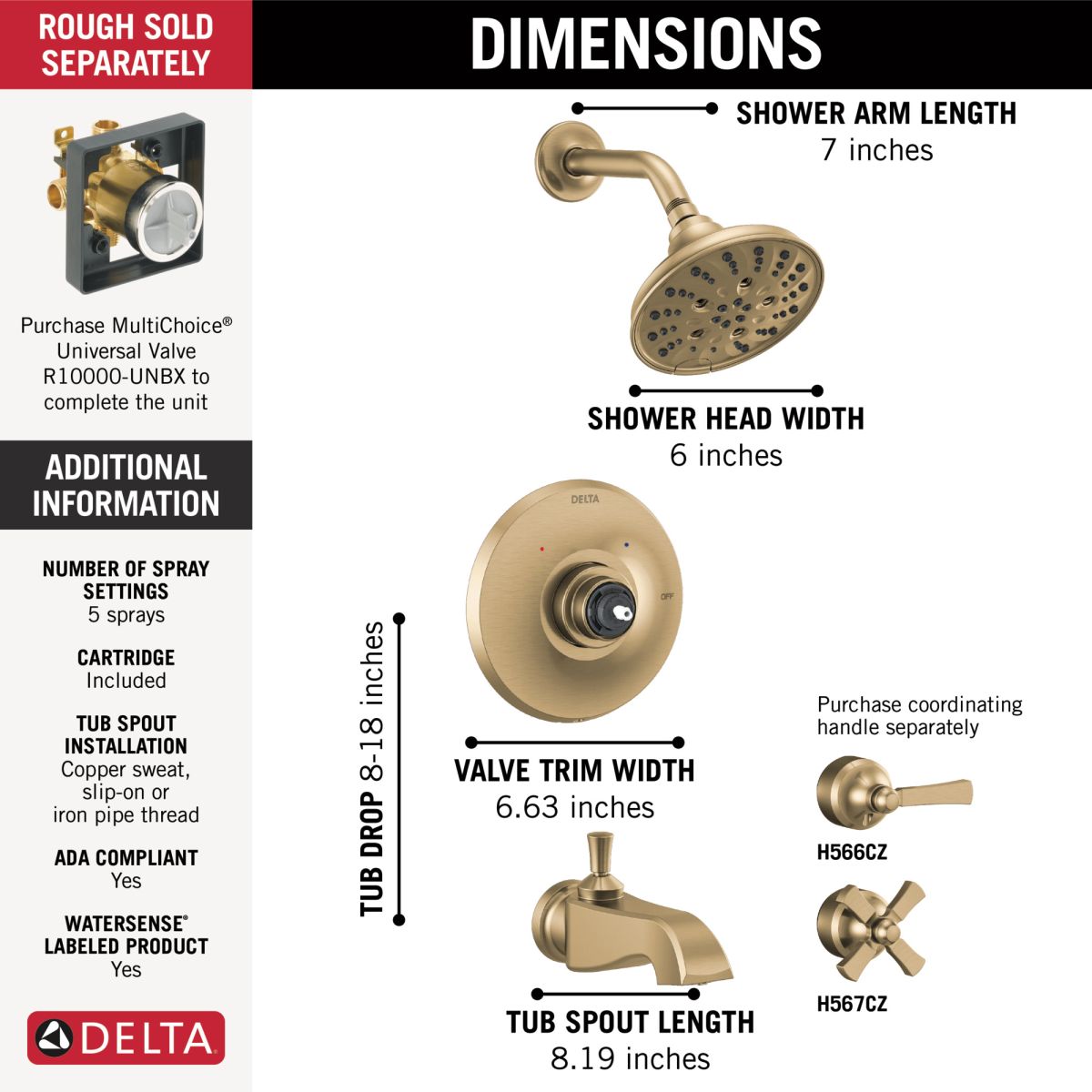 DELTA Dorval Monitor 14 Series Shower Trim - Less Handle — Champagne Bronze