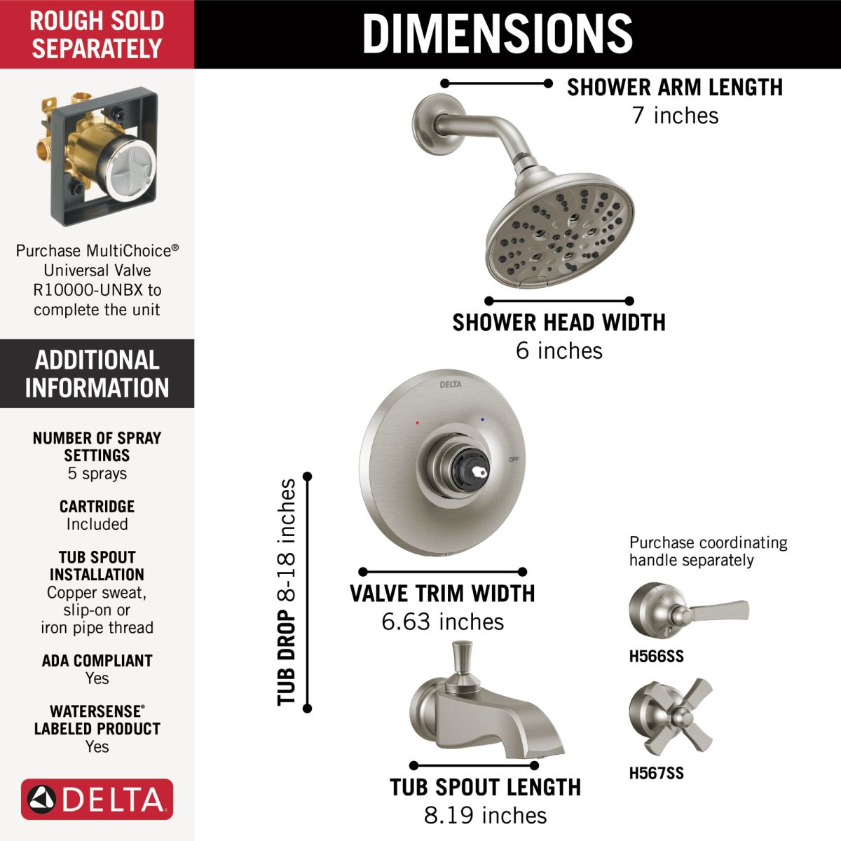 DELTA Dorval Monitor 14 Series Shower Trim - Less Handle — Stainless